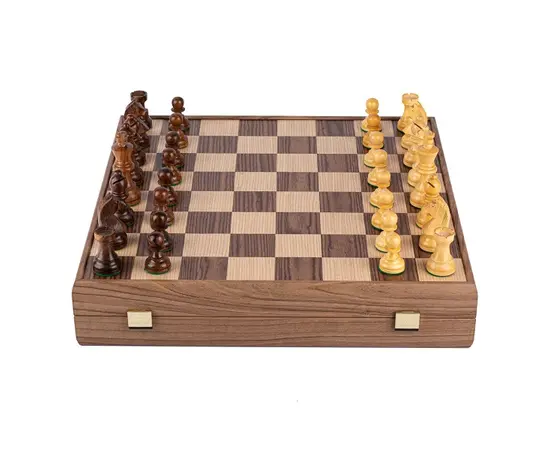 SKW43B50K Manopoulos Wooden Chess set with Staunton Chessmen & Walnut Chessboard 43cm Inlaid on wooden box, зображення 