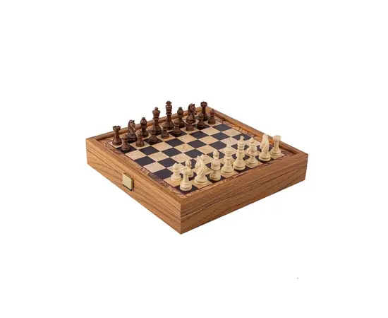 STP28P Manopoulos Chess/Backgammon - Olive Burl design in Walnut replica wooden case, зображення 