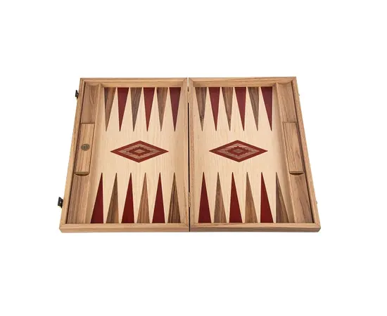 BKD1RED Manopoulos Handmade Oak & American Walnut Inlaid Backgammon with Red & Walnut points with Side racks, зображення 5