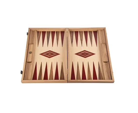 BKD2RED Manopoulos Handmade Oak & American Walnut Inlaid Backgammon with Red & Walnut points with Side racks, зображення 5