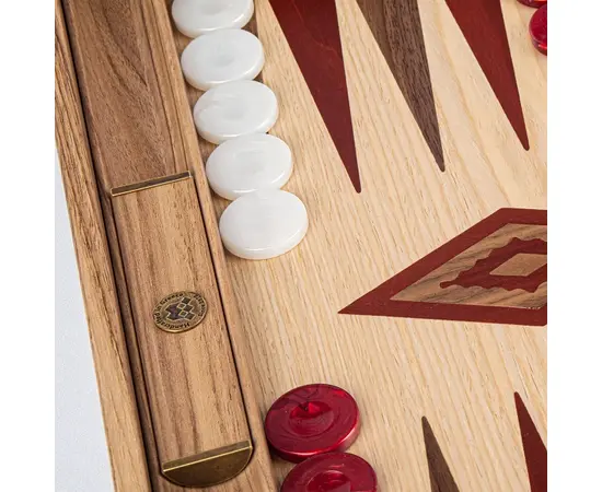 BKD1RED Manopoulos Handmade Oak & American Walnut Inlaid Backgammon with Red & Walnut points with Side racks, фото 6