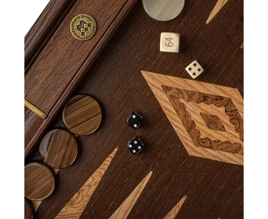 BVV1JD Manopoulos American Wenge Inlaid Backgammon with Walnut Burl & Oak points with Side racks 48x30cm, зображення 8