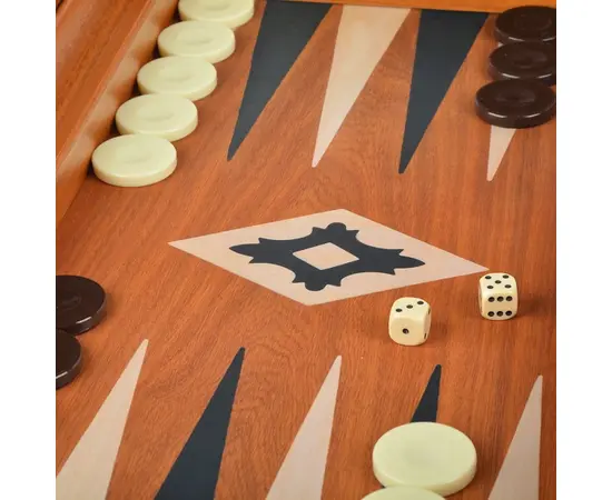 BXL1MM Manopoulos Handmade Wooden Backgammon Mahogany Replica with Walnut & Oak points with Sideracks 48x30cm, фото 6