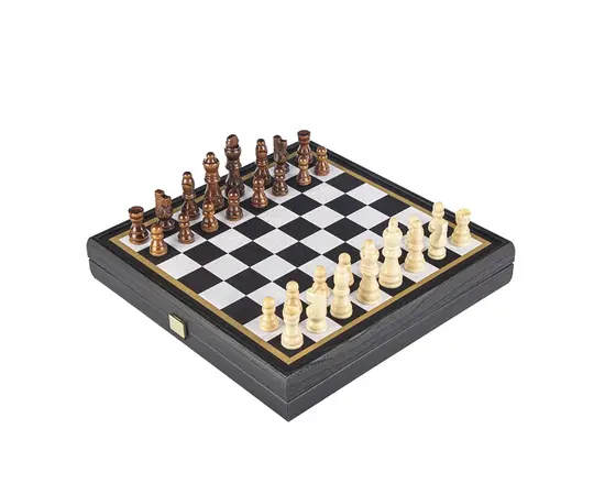 CBLS34BLA Manopoulos Chess/Backgammon/Ludo/Snakes - Black & Ivory - Walnut replica wooden case, зображення 4