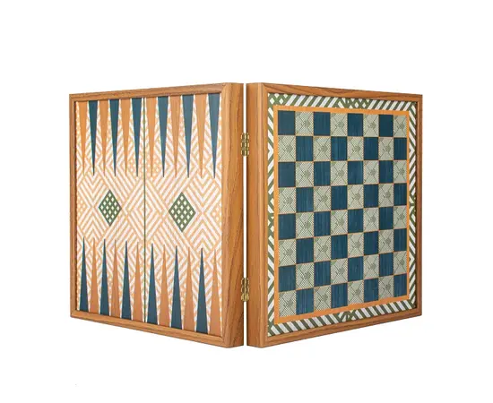 CBLS34GRE Manopoulos Chess/Backgammon/Ludo/Snakes  - Retro Design- Walnut replica wooden case, фото 2