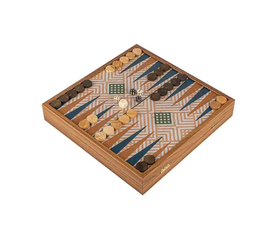 CBLS34GRE Manopoulos Chess/Backgammon/Ludo/Snakes  - Retro Design- Walnut replica wooden case, фото 5