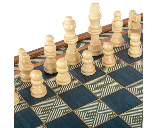 CBLS34GRE Manopoulos Chess/Backgammon/Ludo/Snakes  - Retro Design- Walnut replica wooden case, фото 7