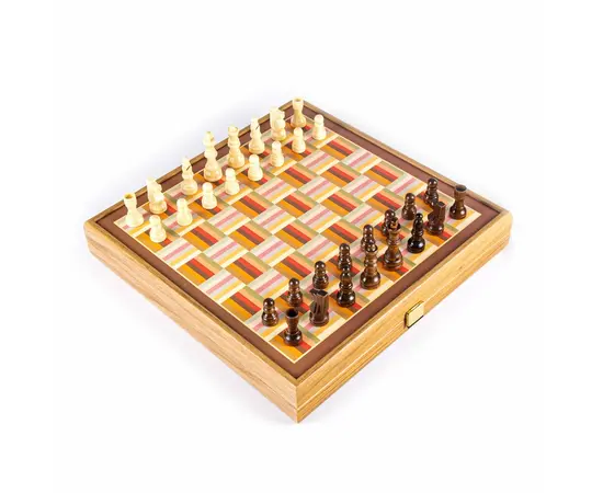 CBLS34ORG Manopoulos Chess/Backgammon/Ludo/Snakes - Rainbow - Walnut Replica Wooden Case, зображення 3