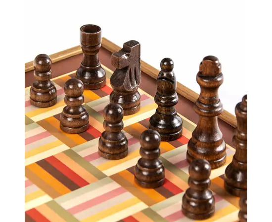 CBLS34ORG Manopoulos Chess/Backgammon/Ludo/Snakes - Rainbow - Walnut Replica Wooden Case, зображення 6