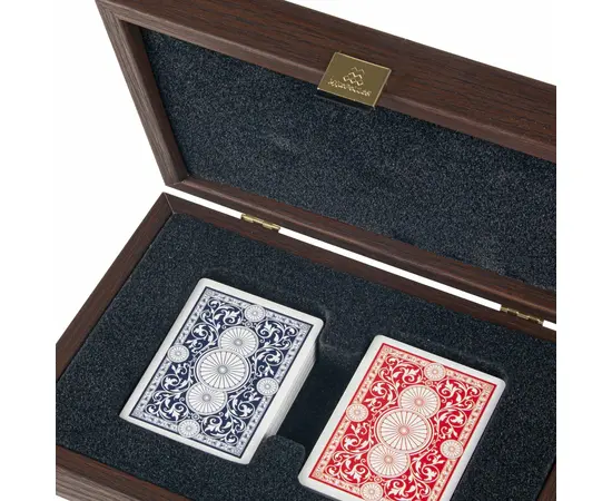 CDE20 Manopoulos Plastic coated playing cards in Caramel colour Leatherette wooden case, фото 3