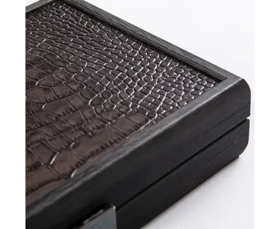 CLE10CBL Manopoulos Plastic coated playing cards in Dark Grey Leather Croc tote wooden case 24x17cm, зображення 4