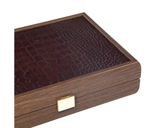 CLE20CBR Manopoulos Plastic coated playing cards in Brown Leather Croc tote wooden case 24x17cm, зображення 4