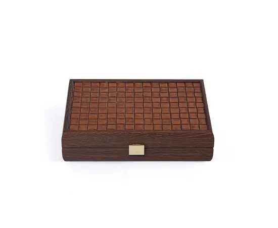 CLE20KBR Manopoulos Plastic coated playing cards in Brown Leather Knitted wooden case 24x17cm, фото 2
