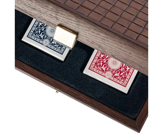 CLE20KBR Manopoulos Plastic coated playing cards in Brown Leather Knitted wooden case 24x17cm, фото 3