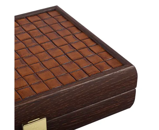 CLE20KBR Manopoulos Plastic coated playing cards in Brown Leather Knitted wooden case 24x17cm, фото 4