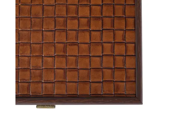 CLE20KBR Manopoulos Plastic coated playing cards in Brown Leather Knitted wooden case 24x17cm, фото 5