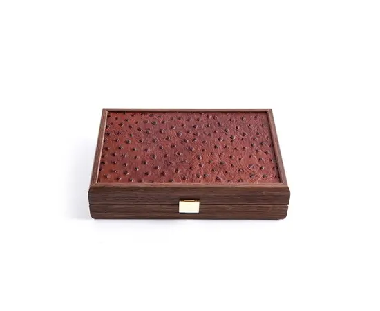 CLE20OST Manopoulos Plastic coated playing cards in Brown Leather Ostrich tote wooden case 24x17cm, зображення 2