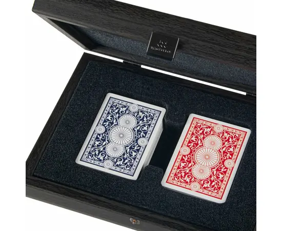 CDE10 Manopoulos Plastic coated playing cards in Dark Grey colour Leatherette wooden case, зображення 3